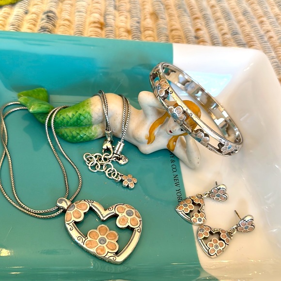 Brighton FLOWER POWER Pink blue lime Retro design Necklace 2 Bracelets Earrings - Picture 11 of 16